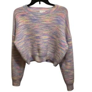 Sienna Sky Women's M Pastel Rainbow Striped Cropped Pullover Sweater
